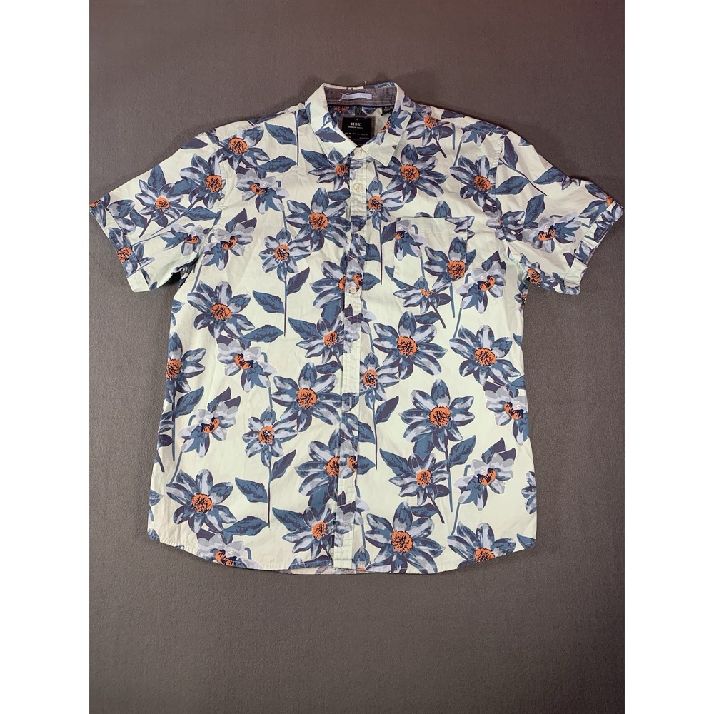 MBX Premium Goods Hawaiian Button Up Shirt Short Sleeve Flowers Blue XL